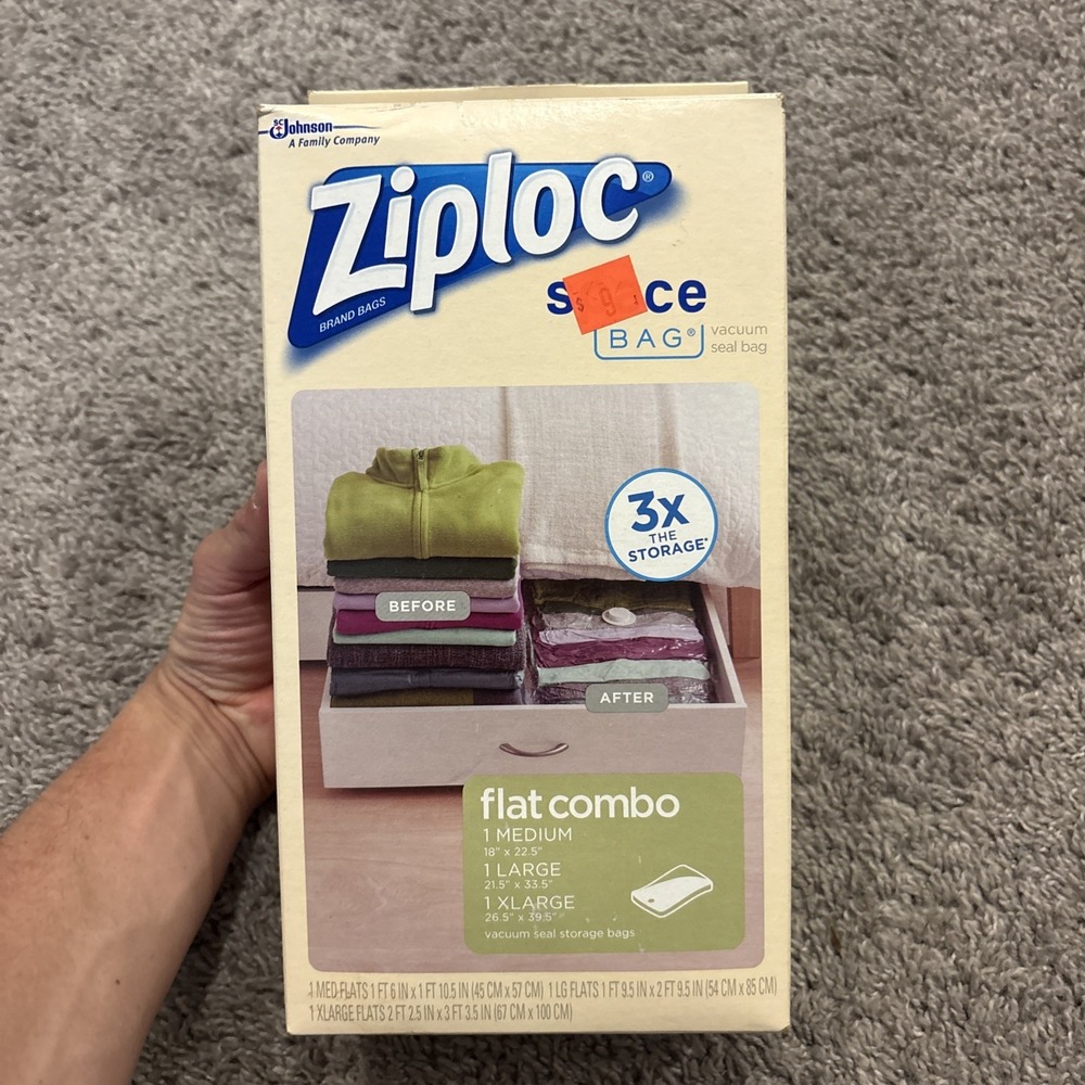 Ziploc Space Bag Vacuum Seal Flat Combo 1 Medium 1 Large 1 Xlarge New In Box